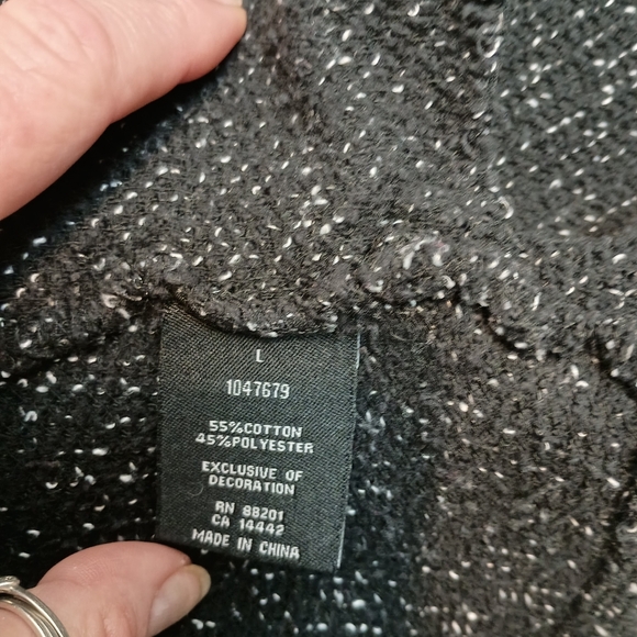 BNCI by Blanc Noir Women Ruffle Drapes Tweed Jacket Lg Blk & Wht 2 hidden pocket - Picture 5 of 6